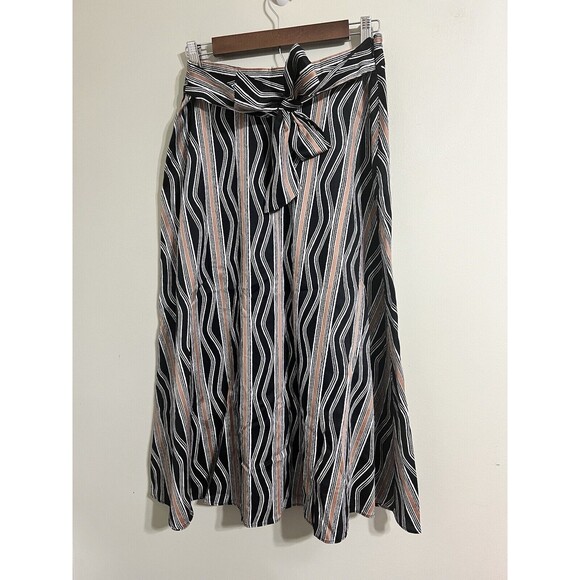 Ann Taylor Skirt Womens Size 6 Black Tan Stripe Cotton Lined Maxi Length - Picture 2 of 7